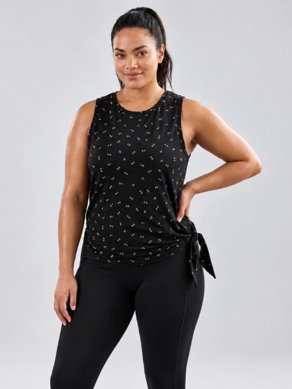 Xersion Black Pink Dumbbell Print Side Tie Workout Tank Top Plus Size 2X